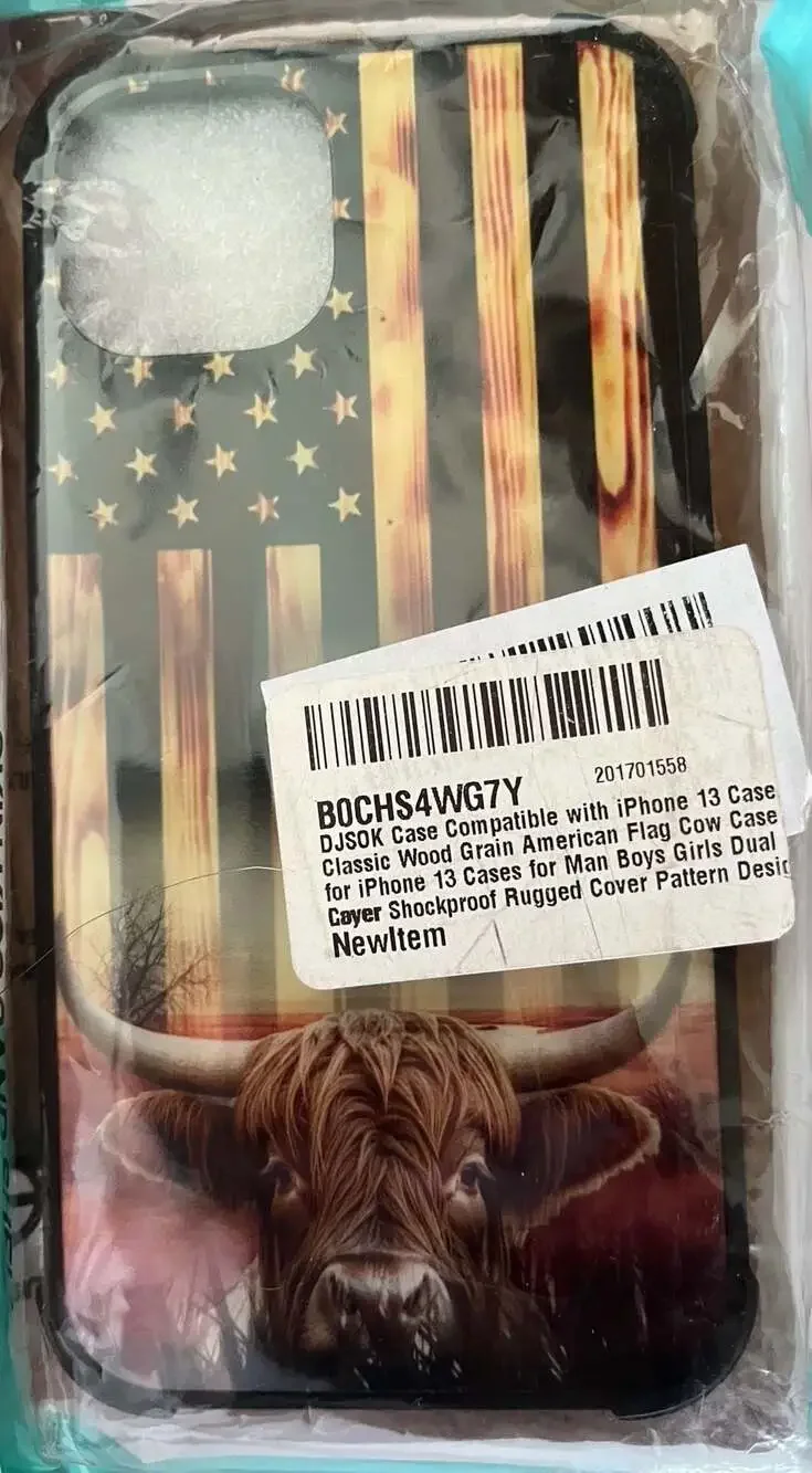 iPhone 13 Case American Flag Highland Cow Design
